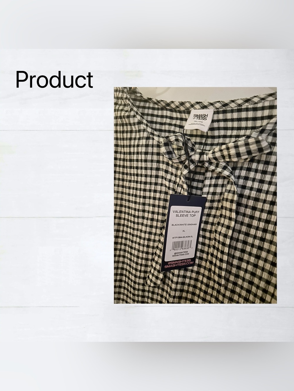 🇨🇦🆕NWT SMASH+TESS | XL | Black Gingham & peplum Valentina Puff Sleeves Top - Picture 10 of 16
